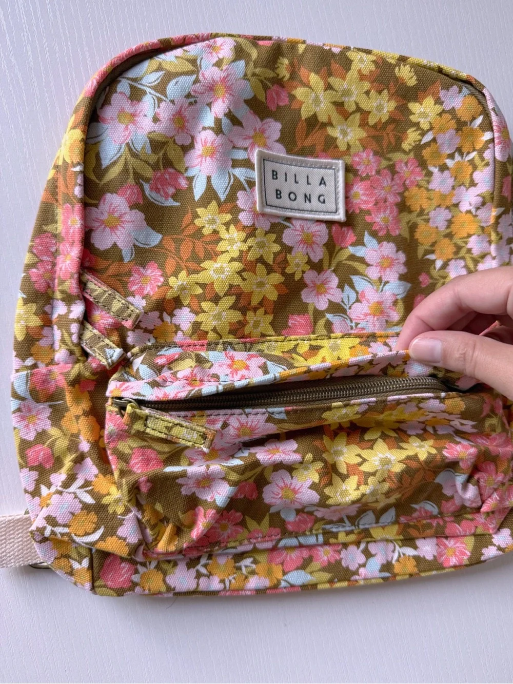Billabong Mini Mama Jr Canvas Backpack Multi Floral Brown Yellow Pink New School